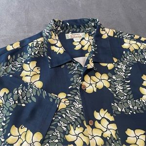 VTG Tommy Bahama Silk Shirt Mens L Blue Floral Bamboo Button Hawaiian Tropical